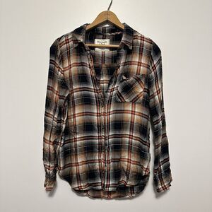 Abercrombie & Fitch Shirt Women Orang Gray Plaid Flannel Long Sleeve Button Up S